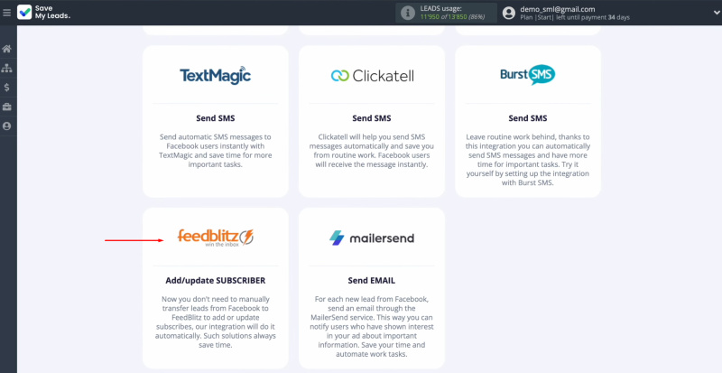 FeedBlitz and Facebook integration | Select the data receiver system