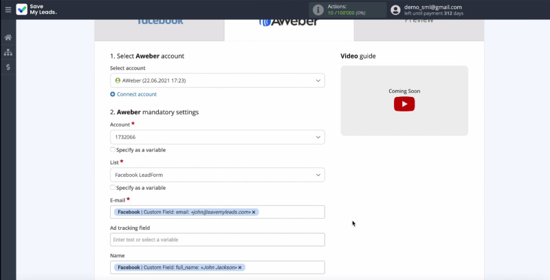 Facebook and Aweber integration | Specify a list
