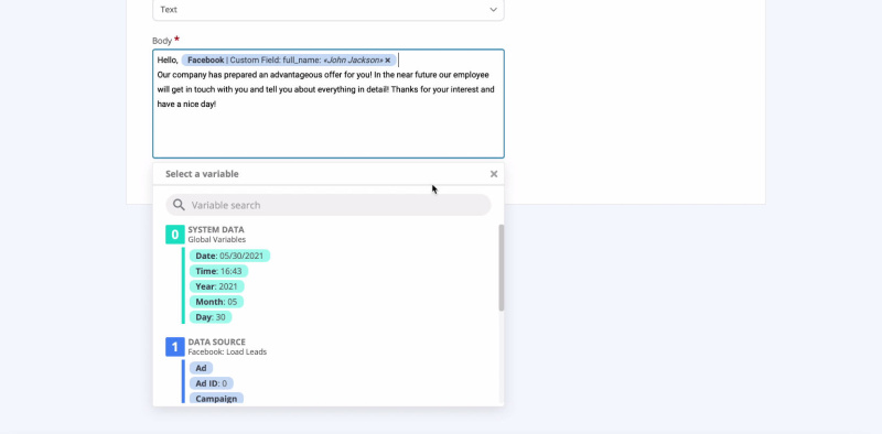 Facebook Lead Ads + Gmail Integration | Editing variables