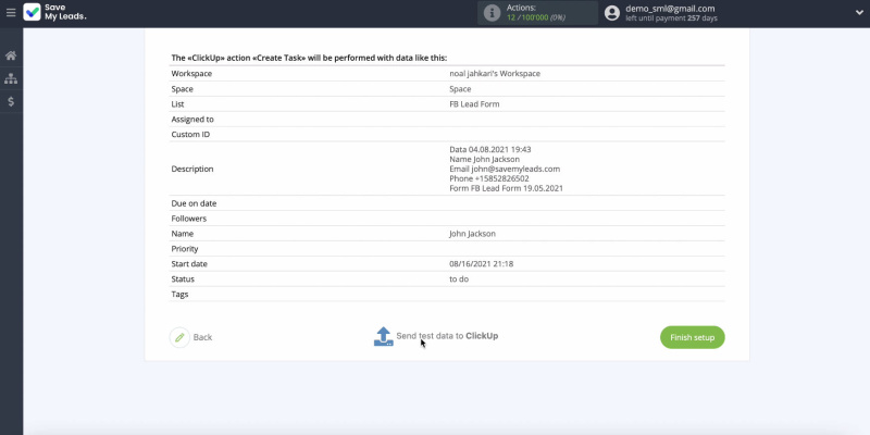 Facebook and ClickUp integration | Check the correctness of the settings