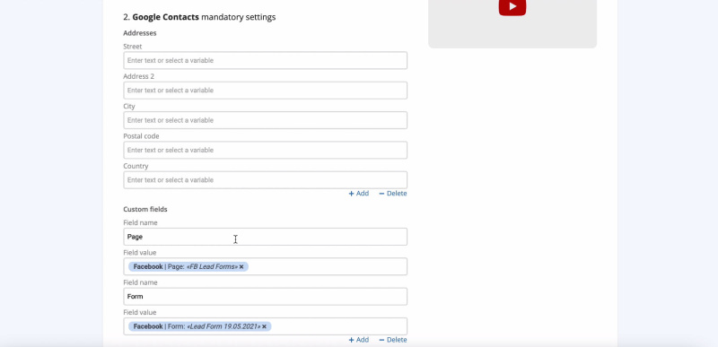 Facebook and Google Contacts integration | Set the Variables