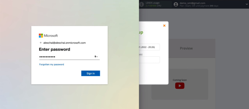 Facebook and Microsoft Dynamics 365 integration | Enter the password