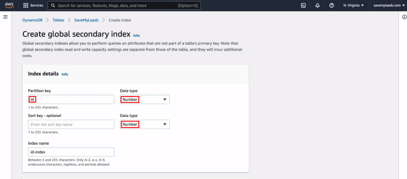 Facebook and Amazon DynamoDB integration | Define a Partition key