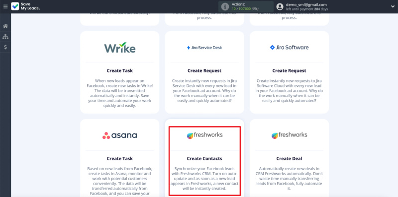Facebook and Freshworks integration | Selecting&nbsp;Freshworks
