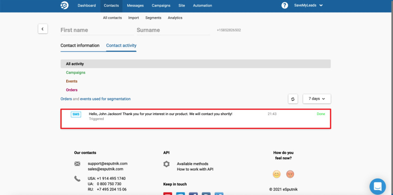 Facebook and eSputnik integration |&nbsp;Sent test message