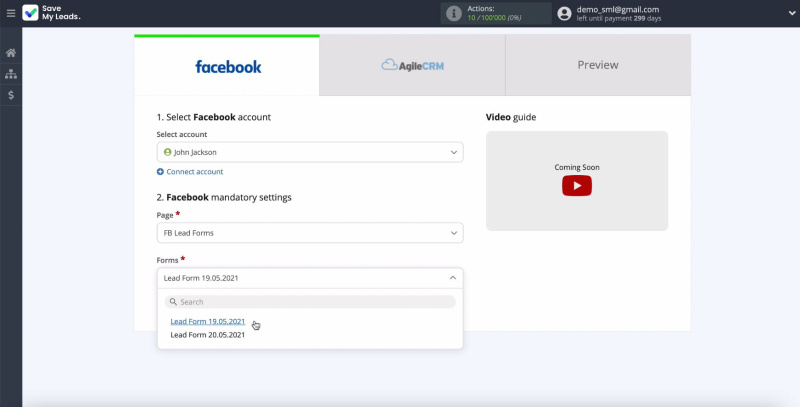 Facebook and AgileCRM integration | Set up the forms