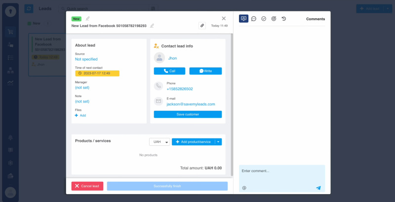 Facebook and KeyCRM integration | Go to KeyCRM and check the result