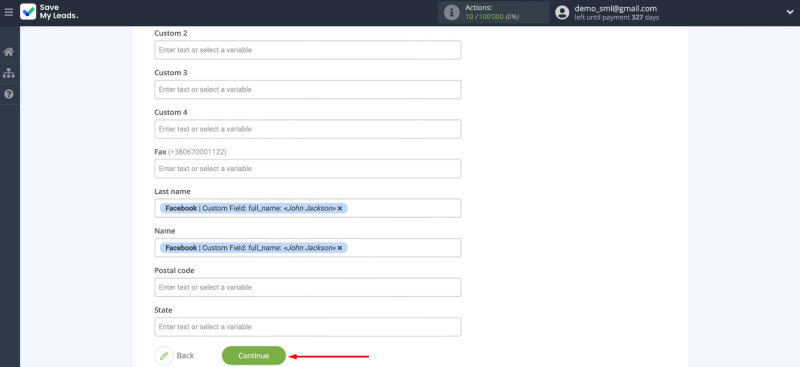 Facebook and ClickSend integration | Click "Continue"