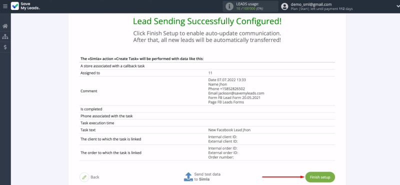Facebook and Simla integration | Run the integration