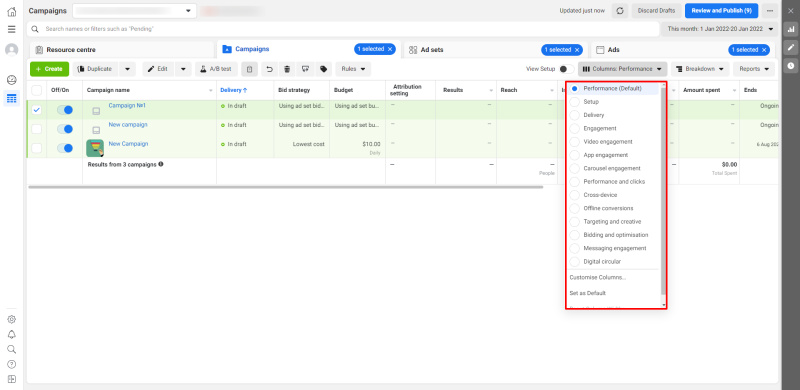 How do I evaluate the effectiveness of Facebook ads |&nbsp; Configuring metrics visibility