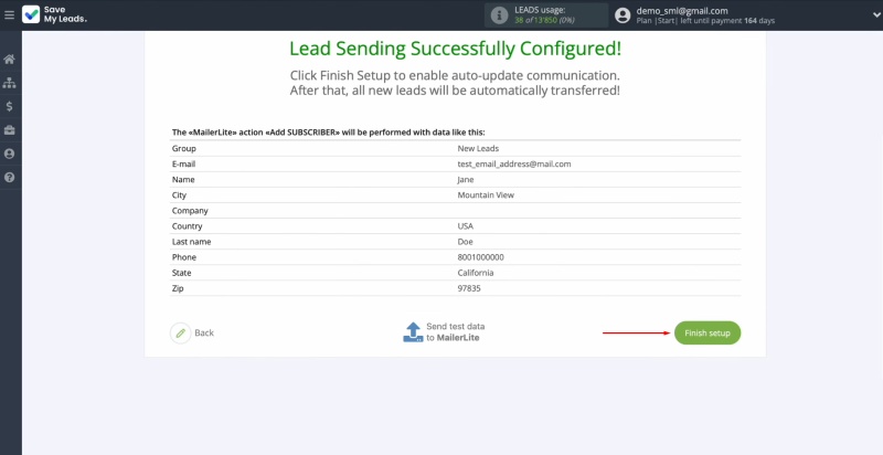 How to connect TikTok to MailerLite | Click “Finish setup”