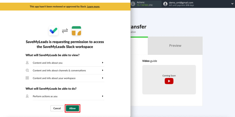 How to set up the upload of new leads from Facebook ad account to Slack private messages |&nbsp;Allow all requested permissions