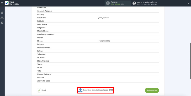 Salesforce and Facebook integration | Sending test data