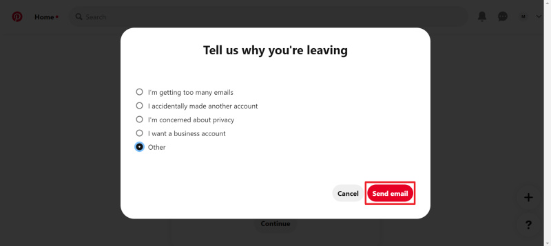 How to delete Pinterest account | Send email