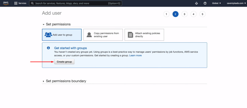 Facebook and Amazon SES integration | Click "Create group"