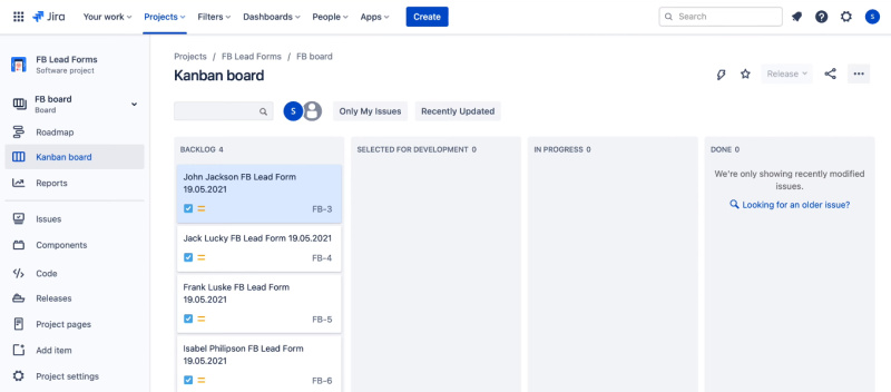 Facebook and Jira Software Cloud integration | Tasks in Jira