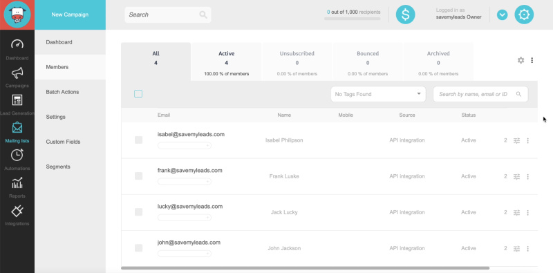 How to set up the upload of new leads from your Facebook ad account in Moosend | Moosend Transferred Leads Example