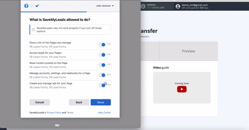 Facebook and GoReminders integration | Check all access checkboxes