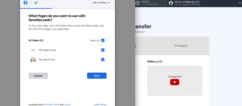 Facebook and Mailigen integration | Select advertising pages
