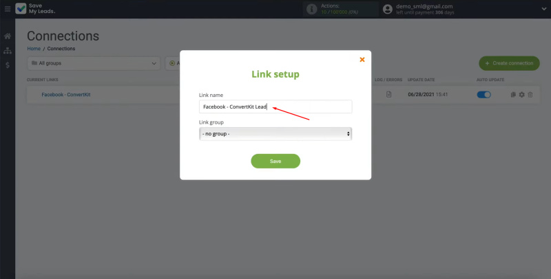 Facebook and ConvertKit integration | Click “Save”