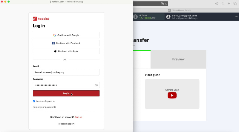 How to Create Todoist Tasks from New Facebook Leads | Enter your username and password