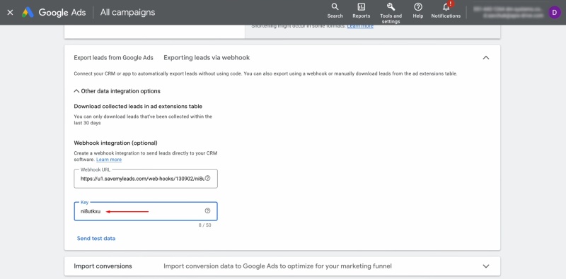 Google Ads Lead Form and Pipedrive integration | Insert this identifier into the Key field