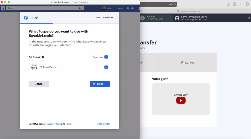 Facebook and Sendinblue integration | Check the for all pages