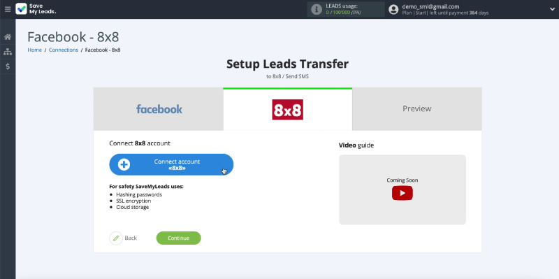 Click Connect account 8x8