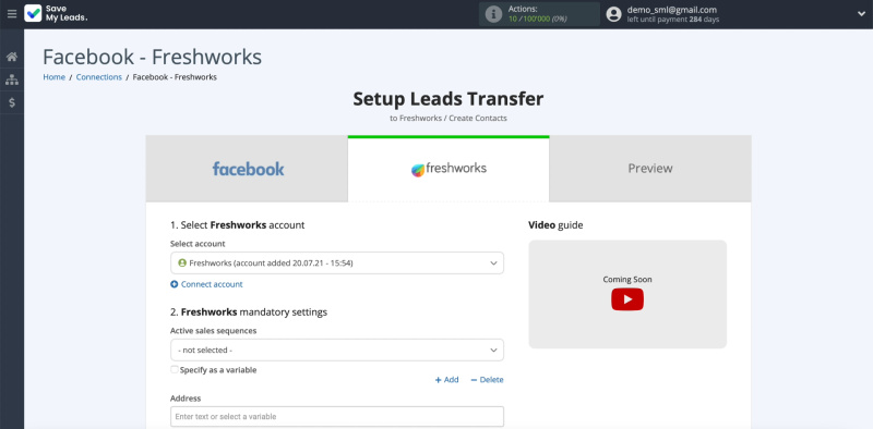 Facebook and Freshworks integration | Setting up data transfer to Freshworks, part 1