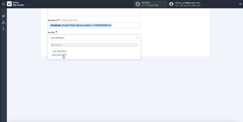 Facebook and Twilio integration | Enter the sender's name