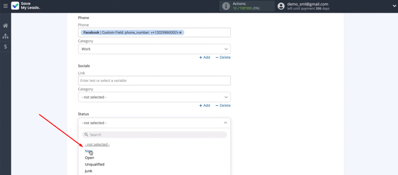 Facebook and Copper integration | Defined set of options