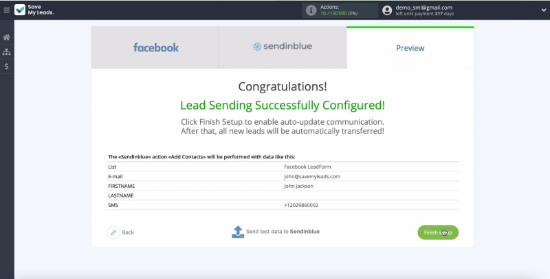 Facebook and Sendinblue integration | Completing the setup&nbsp;
