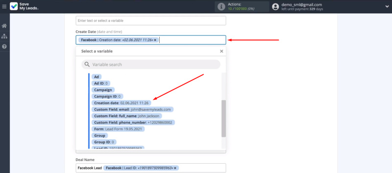 Facebook and HubSpot integration | Define the contents of the HubSpot fields