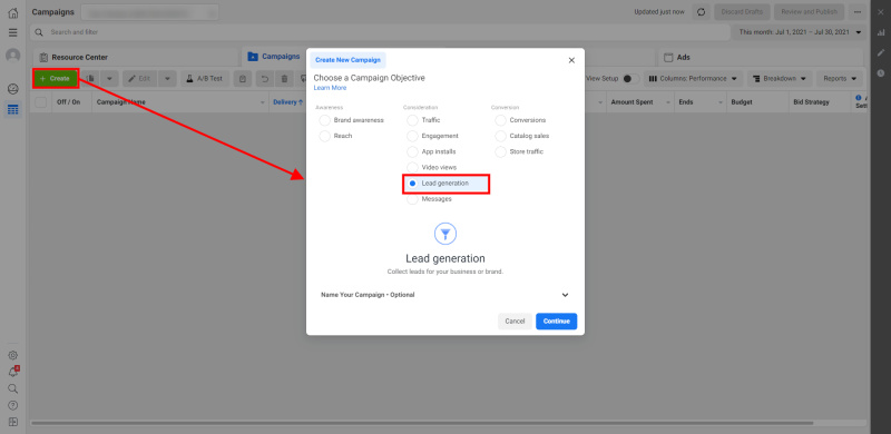 How to Set Up Facebook Lead Form Ads | Choosing a campaign goal