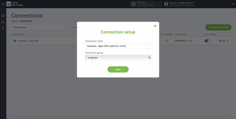 Facebook and AgileCRM integration | Link Name Change Window