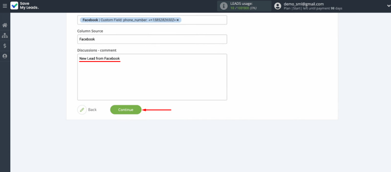 Facebook Lead Ads and Smartsheet integration | Use your own text