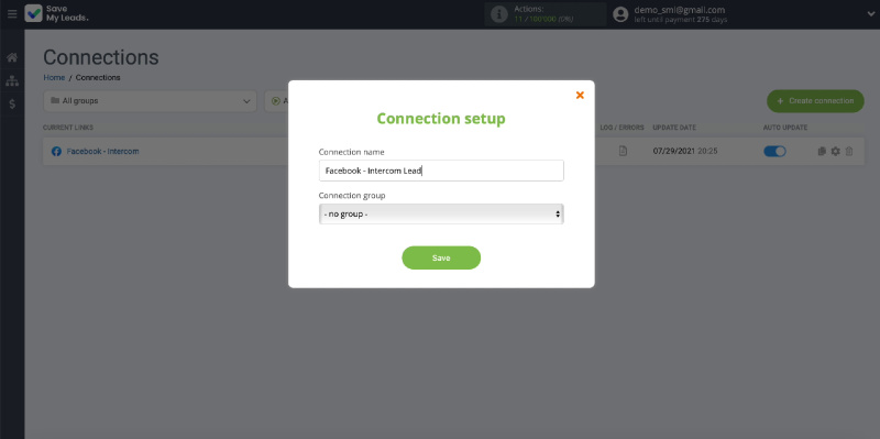 How to Create Intercom Leads from New Facebook Leads | Give a convenient name for the integration