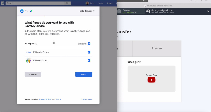 Facebook and ClickUp integration | Check the boxes