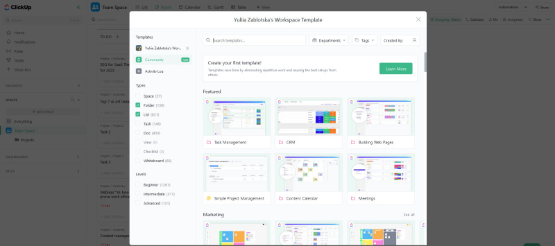 Templates on ClickUp