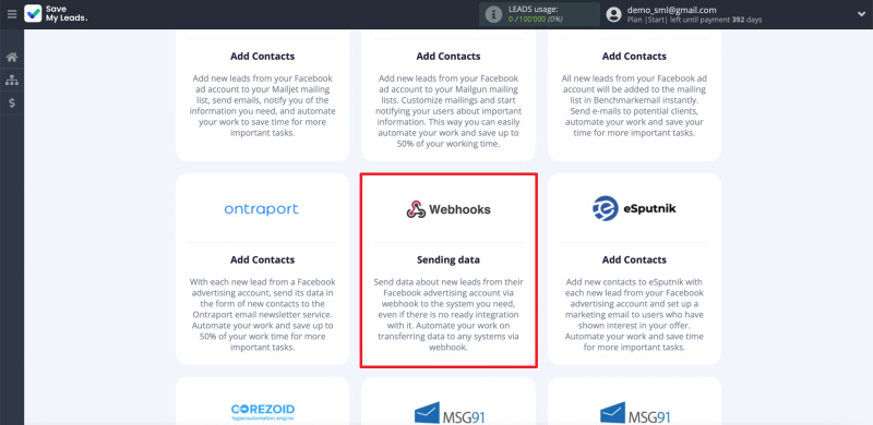 Facebook and Webhooks integration |&nbsp;Selecting&nbsp;Webhooks 