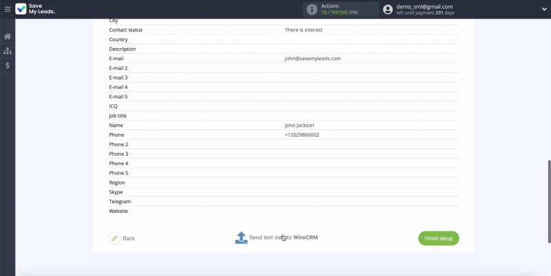 Facebook and WireCRM integration | Submit test data&nbsp;