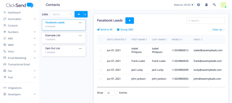 Facebook and ClickSend&nbsp;integration | ClickSend contacts
