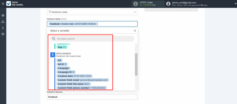 Facebook Lead Ads and Smartsheet integration | Assign a variable yourself