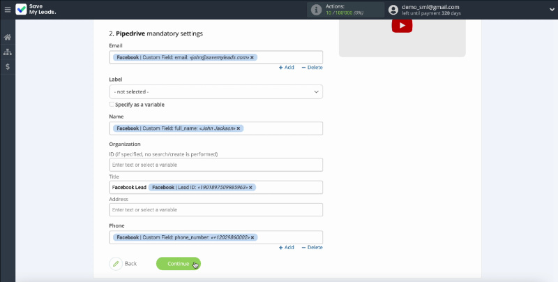 Facebook Leads Ads and Pipedrive CRM integration | Continue setup