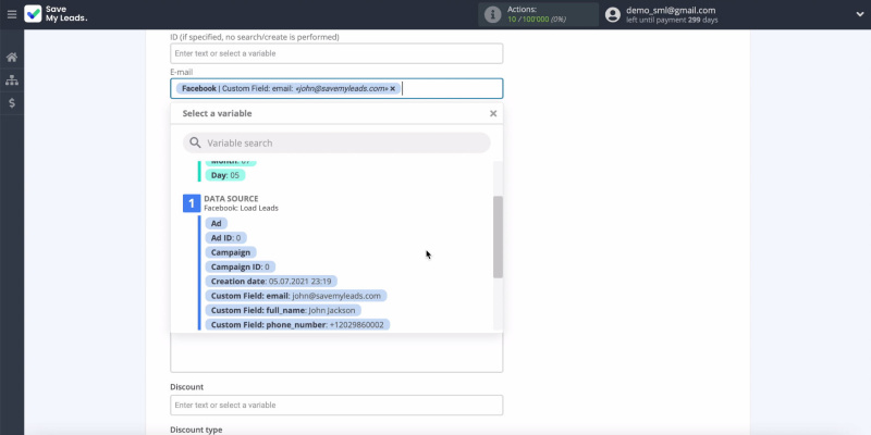 Facebook and AgileCRM integration | Set the variables