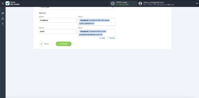 How to Automatically Send Data to ProveSource from Facebook Leads | Continue setting