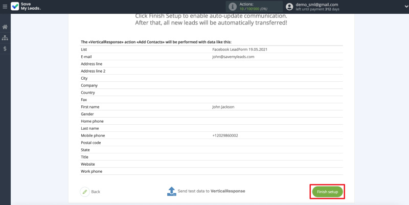 How to set up the upload of new leads from your Facebook ad account to your VerticalResponse email list |&nbsp;Ending the setup