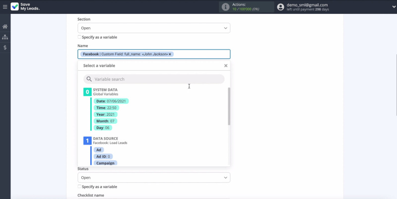 Example of filling in variables