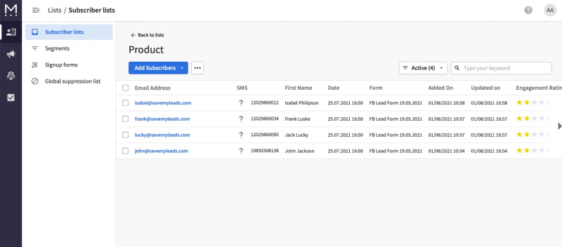Facebook and Mailigen integration | Contacts in Mailigen