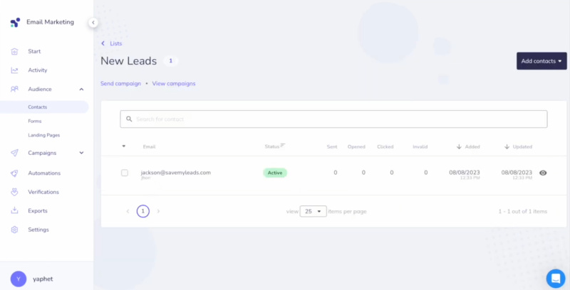 Elastic Email and Facebook integration | Check the result